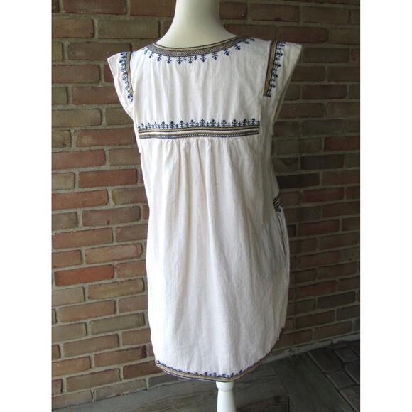World Market Women S/M Cotton Linen Tunic Mini Dress Embroidered Boho Chic Ivory - Picture 7 of 11